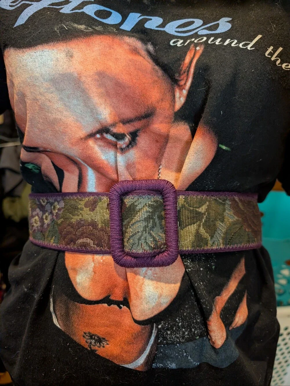 Purple Floral Tapestry Botanical Waist Belt Fairycore Boho Accessories - Picture 4 of 4